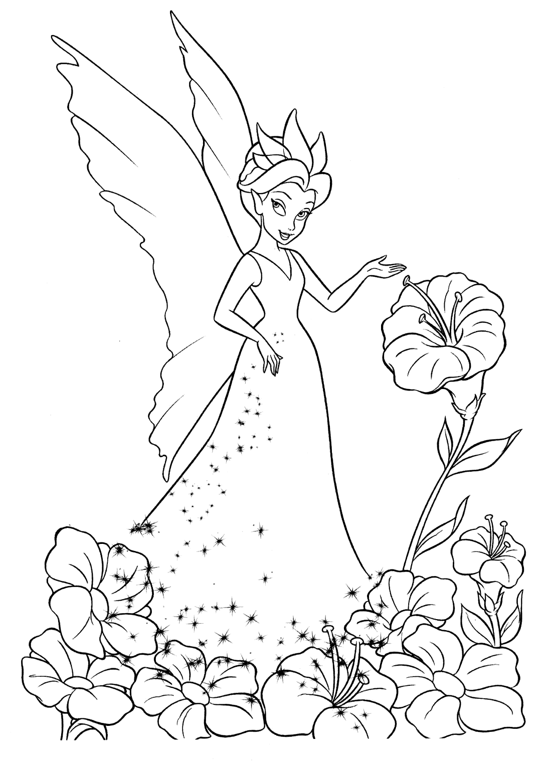 Coloring page - Fairy near a flower