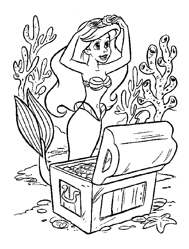 Coloring page The Little Mermaid and Treasure