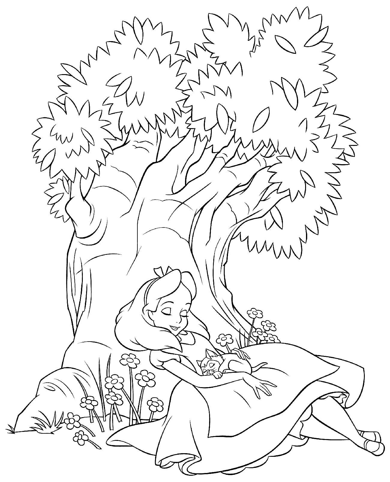 Coloring page - Alice had fallen asleep under the tree