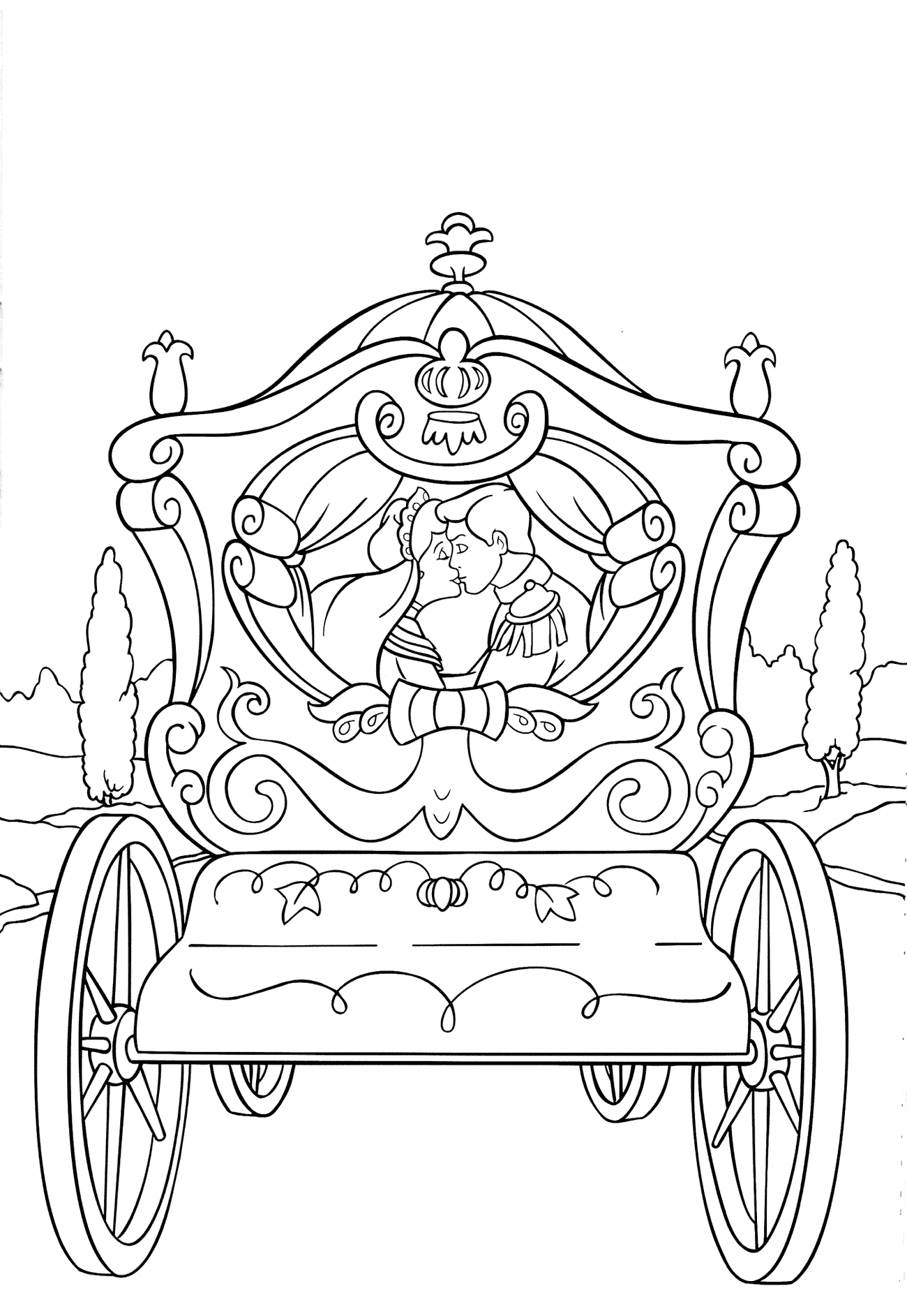 Coloring page - Cinderella and the Prince in a carriage