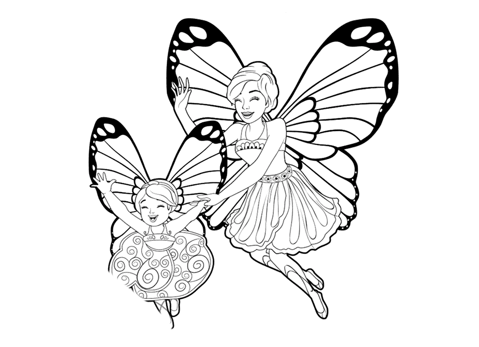 Coloring page - Fairy barbies play