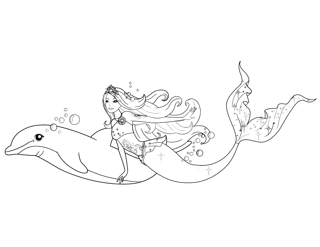 Coloring page - Barbie mermaid and dolphin