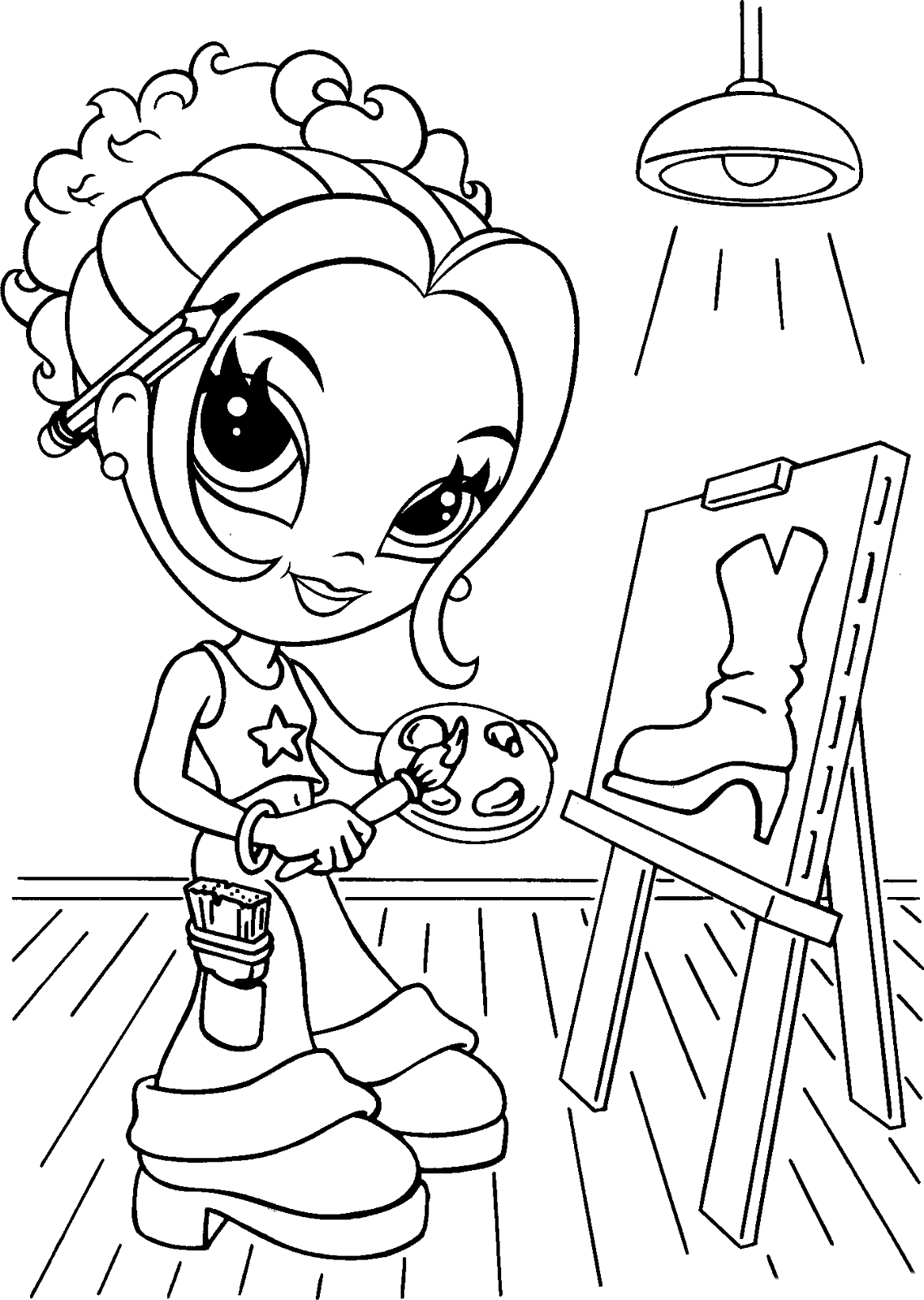 Coloring page   The girl draws