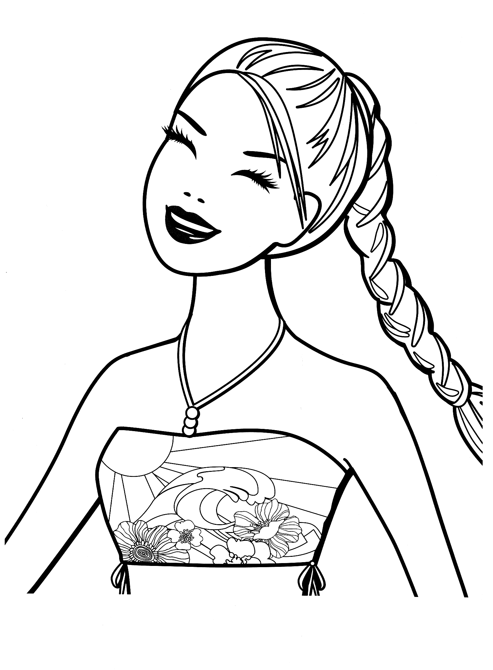 Coloring page - Barbie with beautiful braid