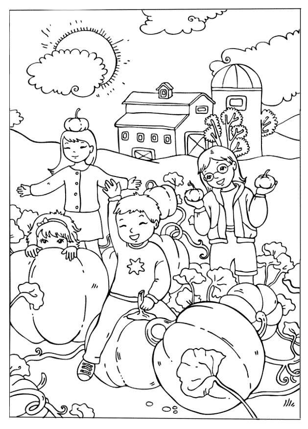 Coloring page - Pumpkin in the garden