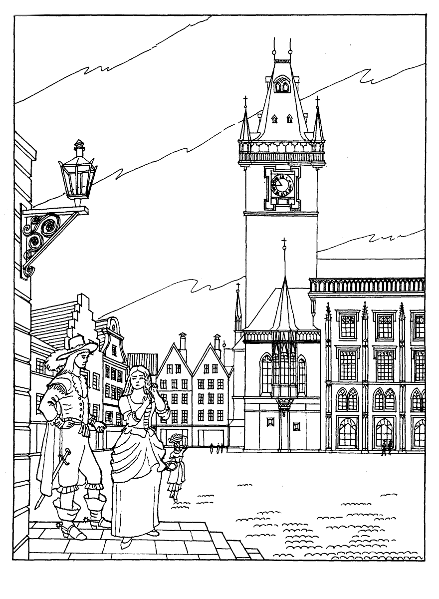 Coloring page - Town Hall in Prague