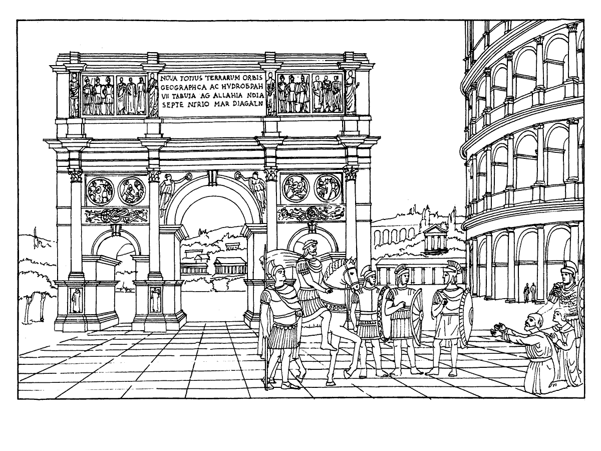 Coloring page - Triumphal Arch and the Colosseum