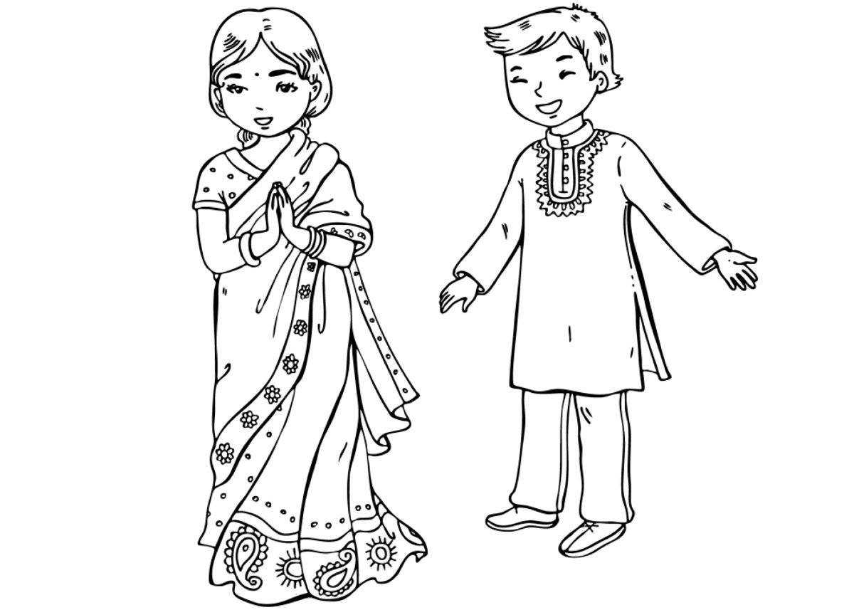 Coloring page - Indian children