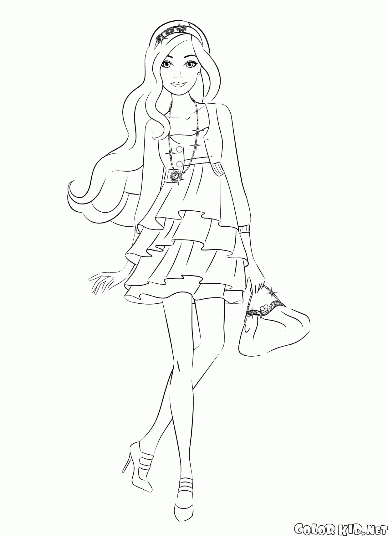 Coloring page - Barbie in a short dress