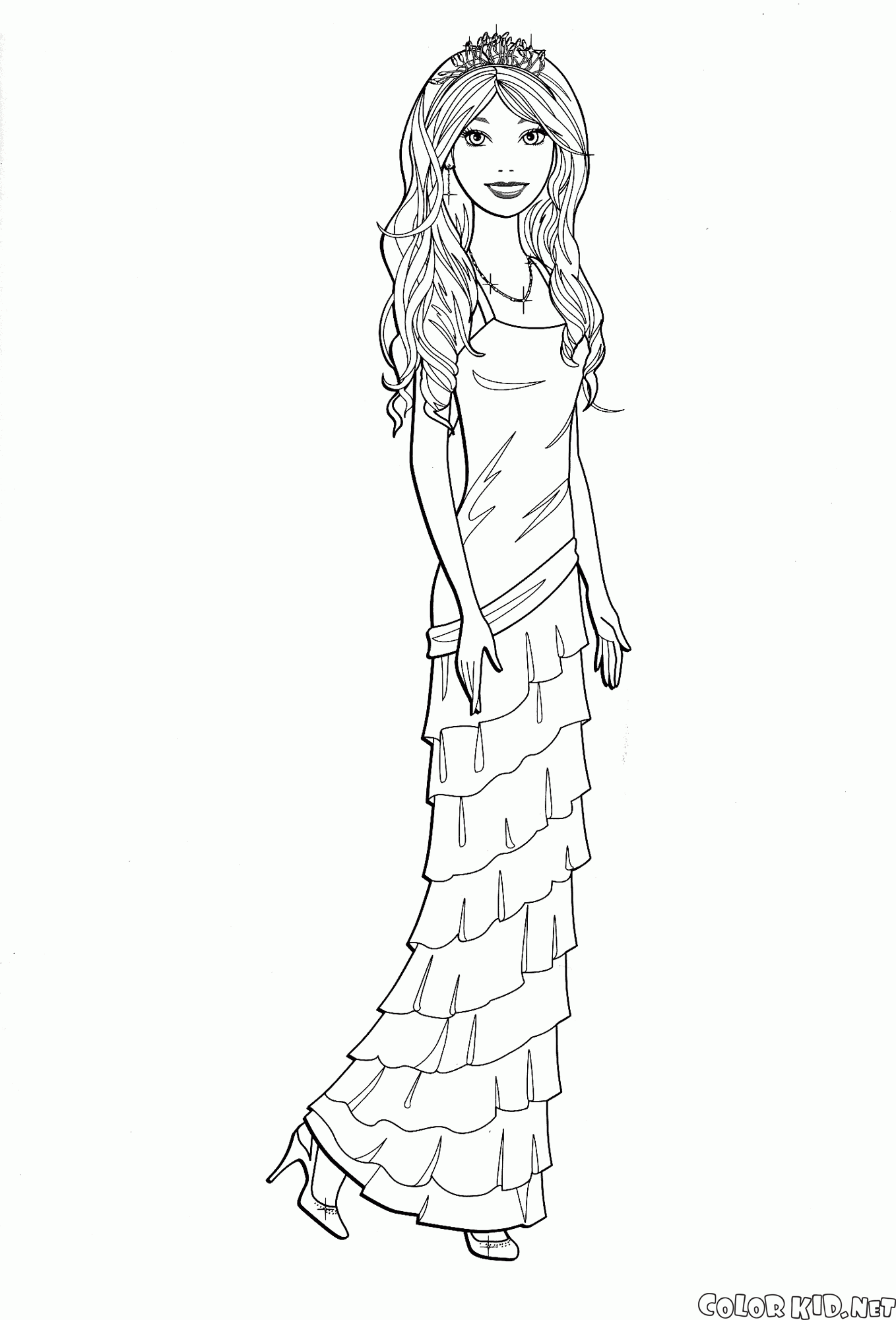 Coloring page - Barbie and elegant dress