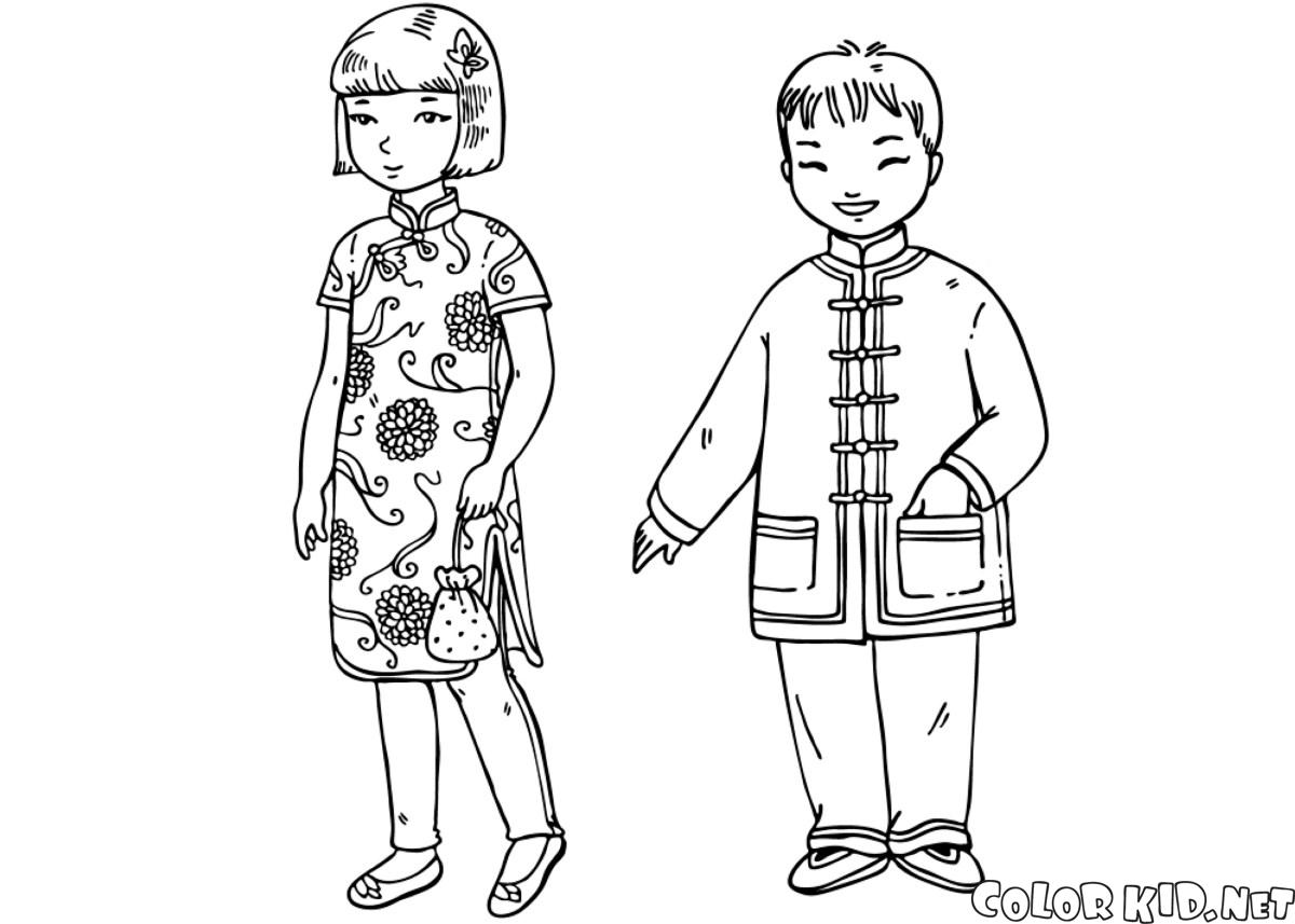 Coloring page - Japanese children