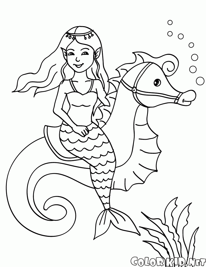 Coloring page Mermaids and sirens