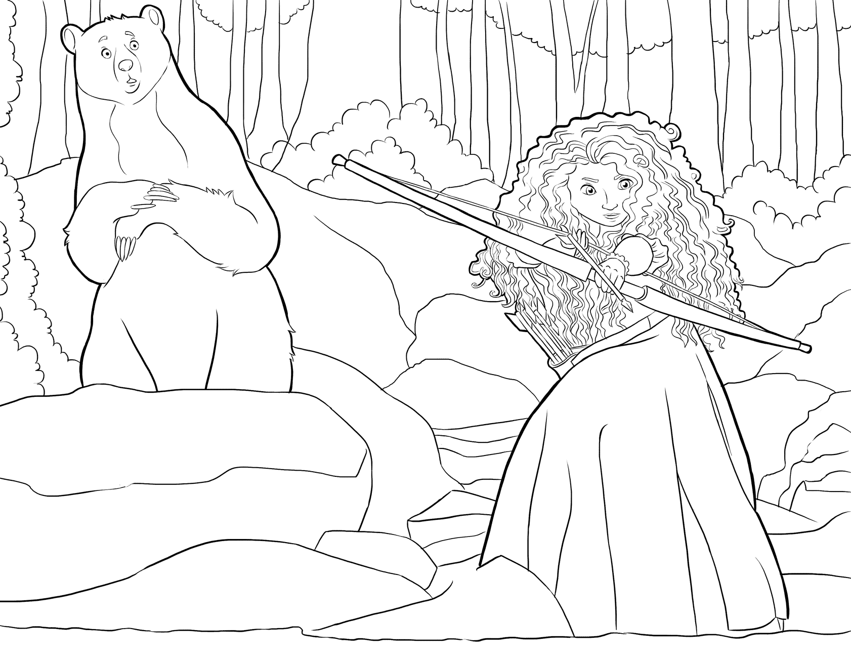 Coloring page - Merida with a bow in her hands