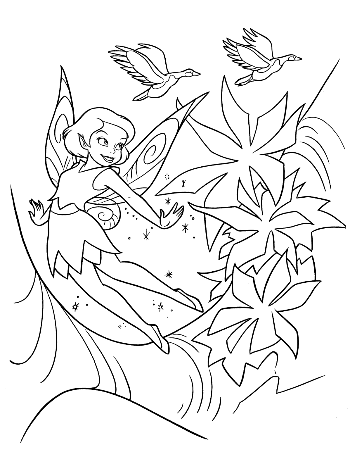 Download Coloring page - Fairy and flowers