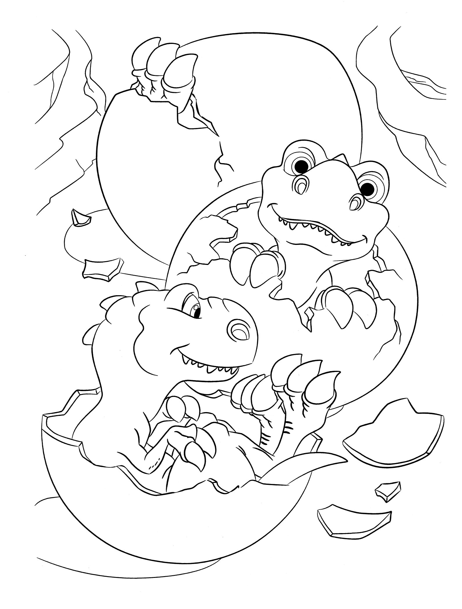 Coloring page - Dinosaur babies hatch