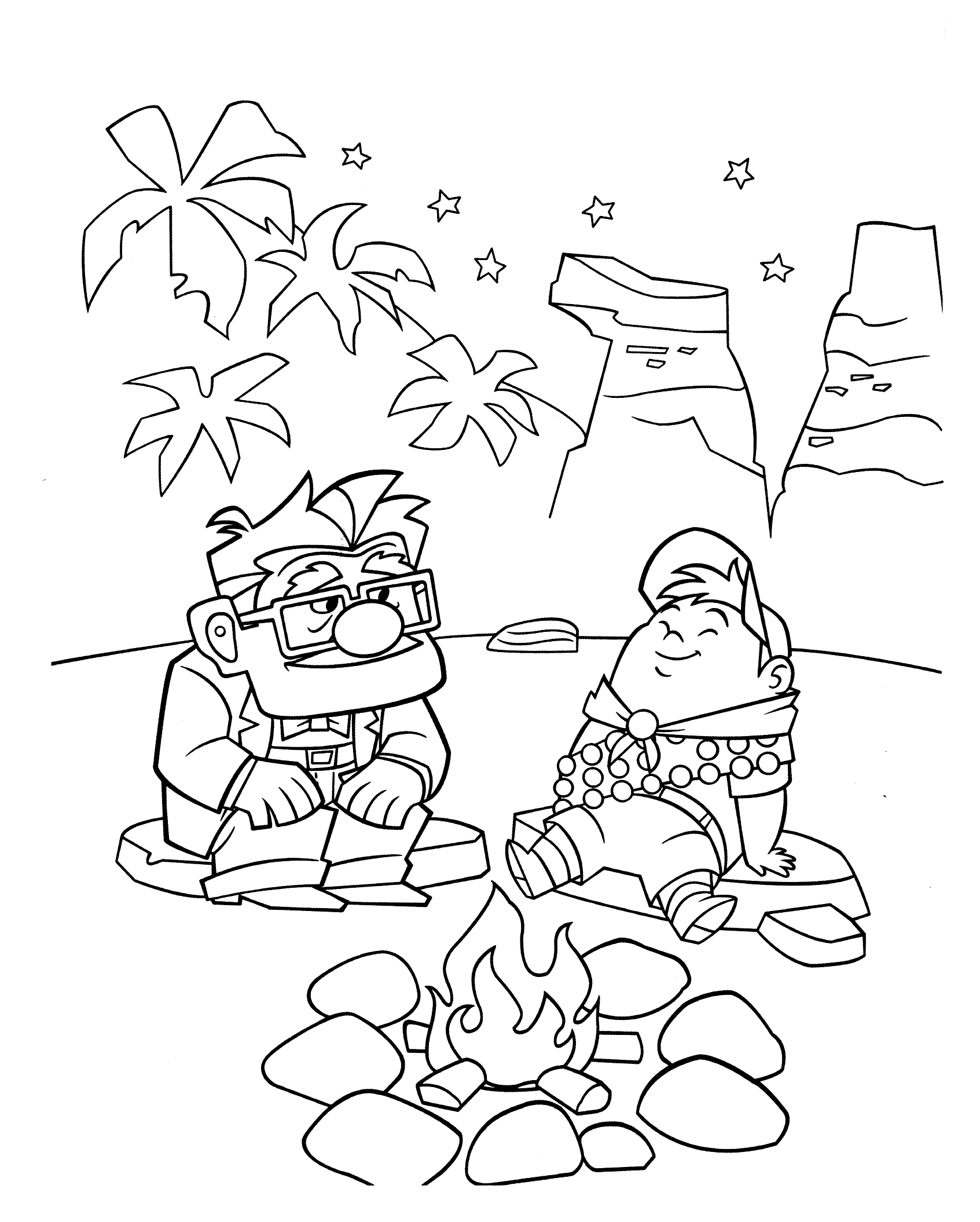 Download Coloring page - Bonfire in the night