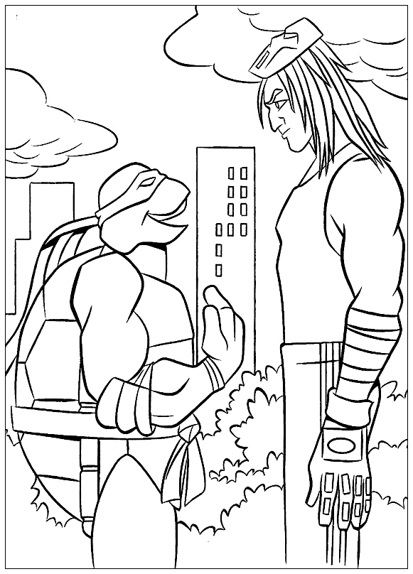 Coloring page - Ninja Turtles and athlete