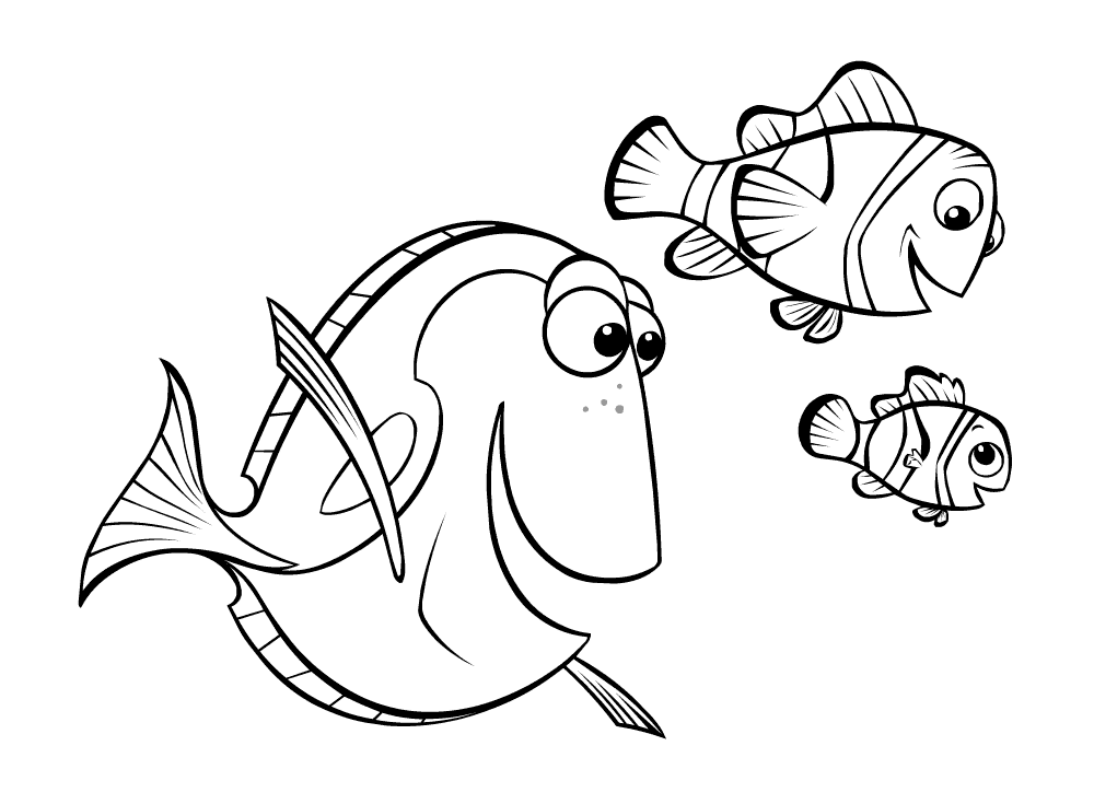 Coloring page - Dory, Nemo and Dad