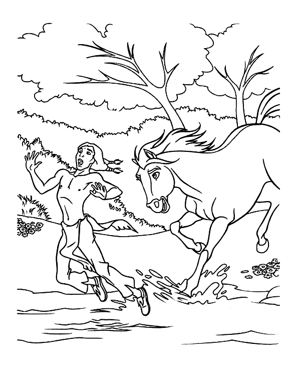 Coloring page Native American and horse