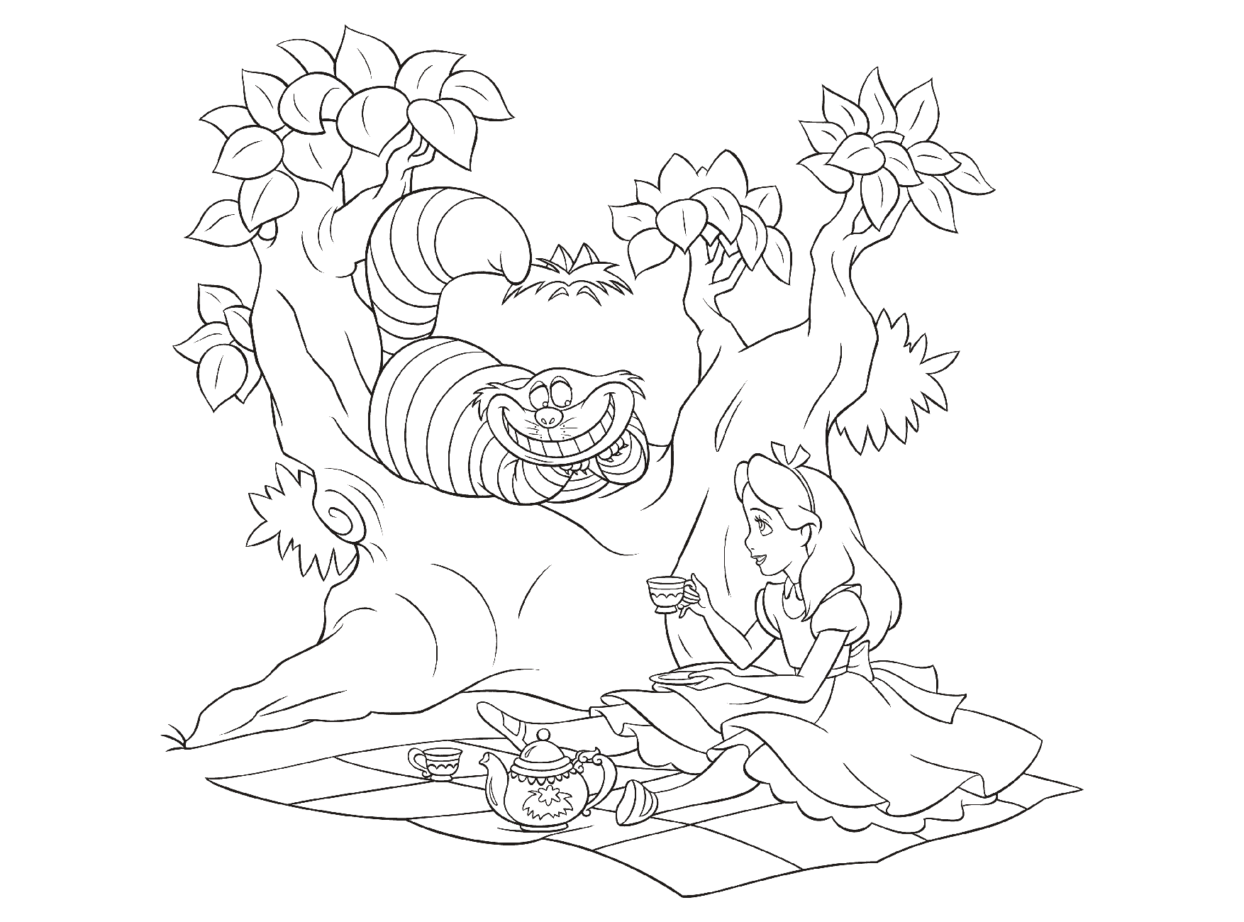 Coloring page - Tea party with the Cheshire Cat