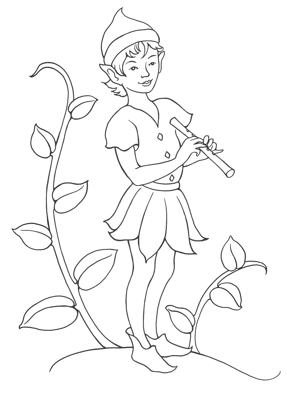 Coloring page Boy Elf musician