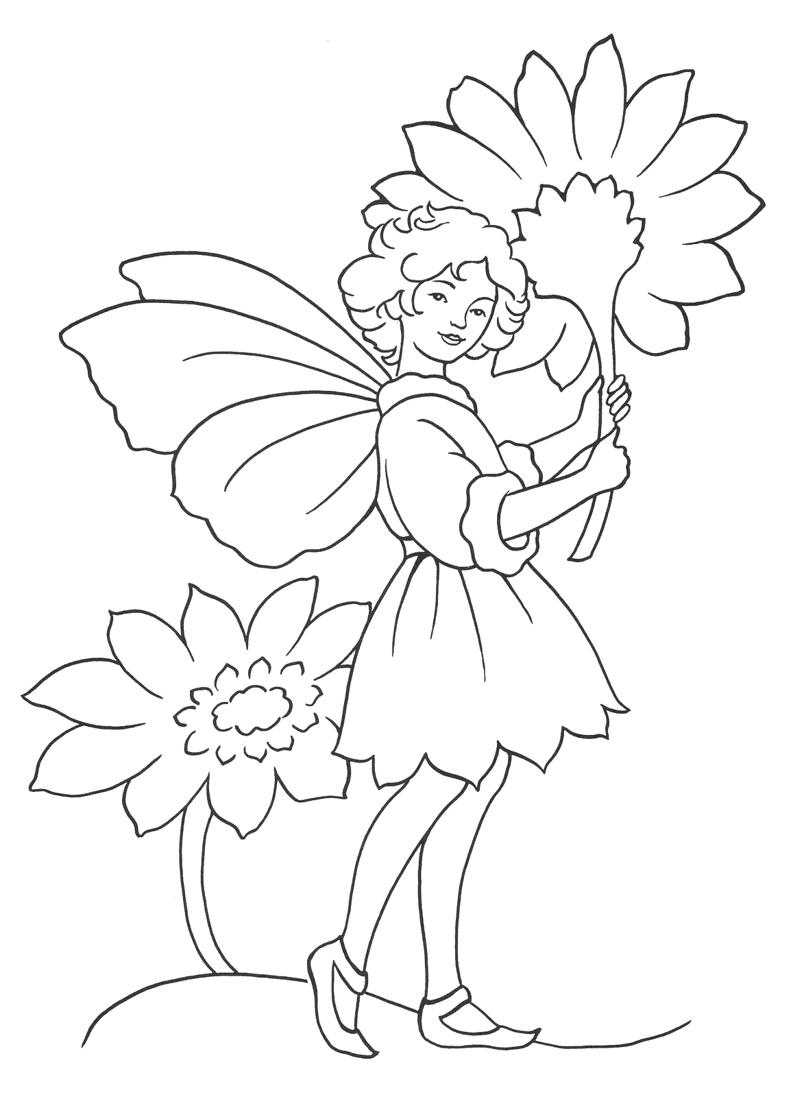 Coloring page - Fairy with Flower