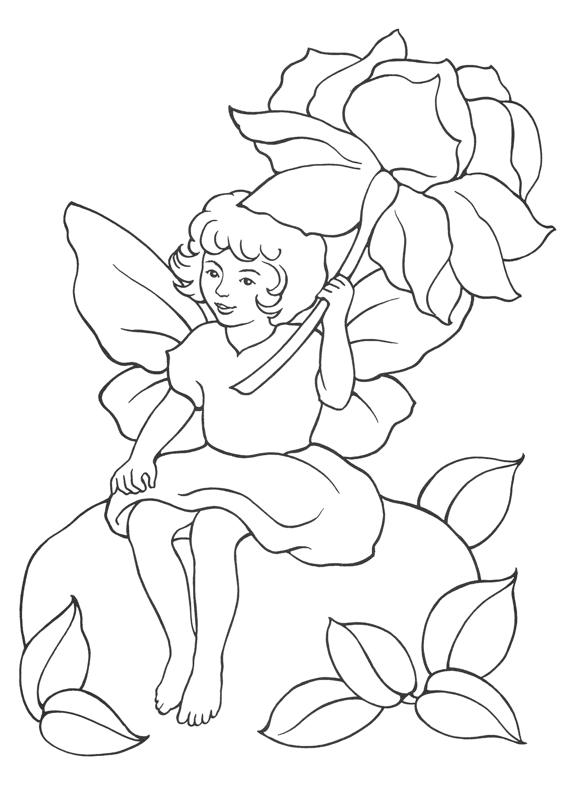 Coloring page - Fairy under the flower