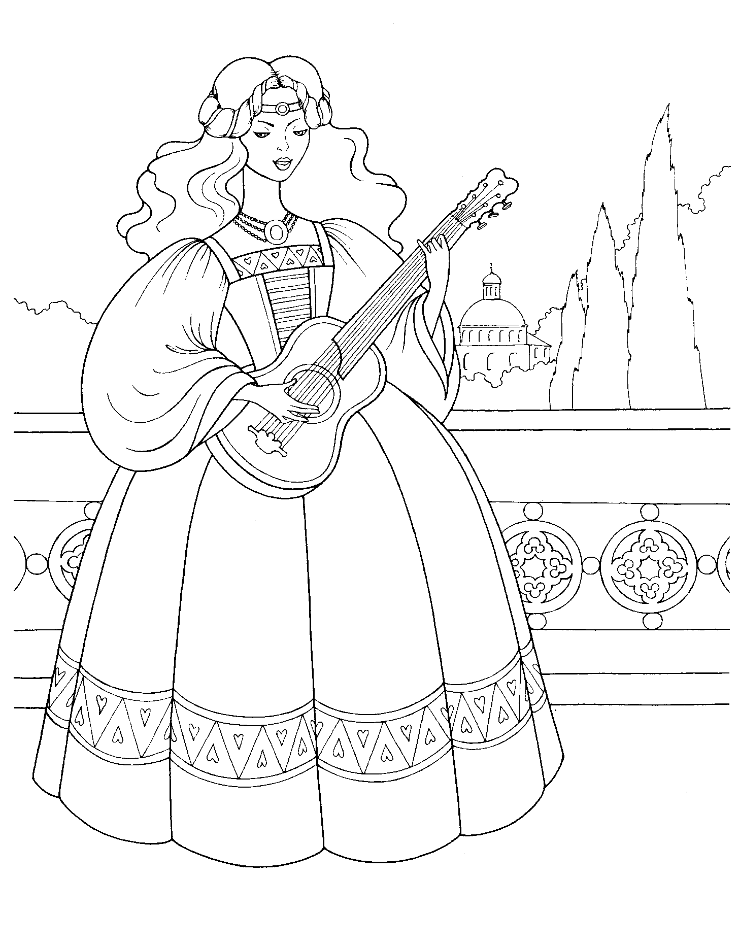 Coloring page - Princess with a guitar