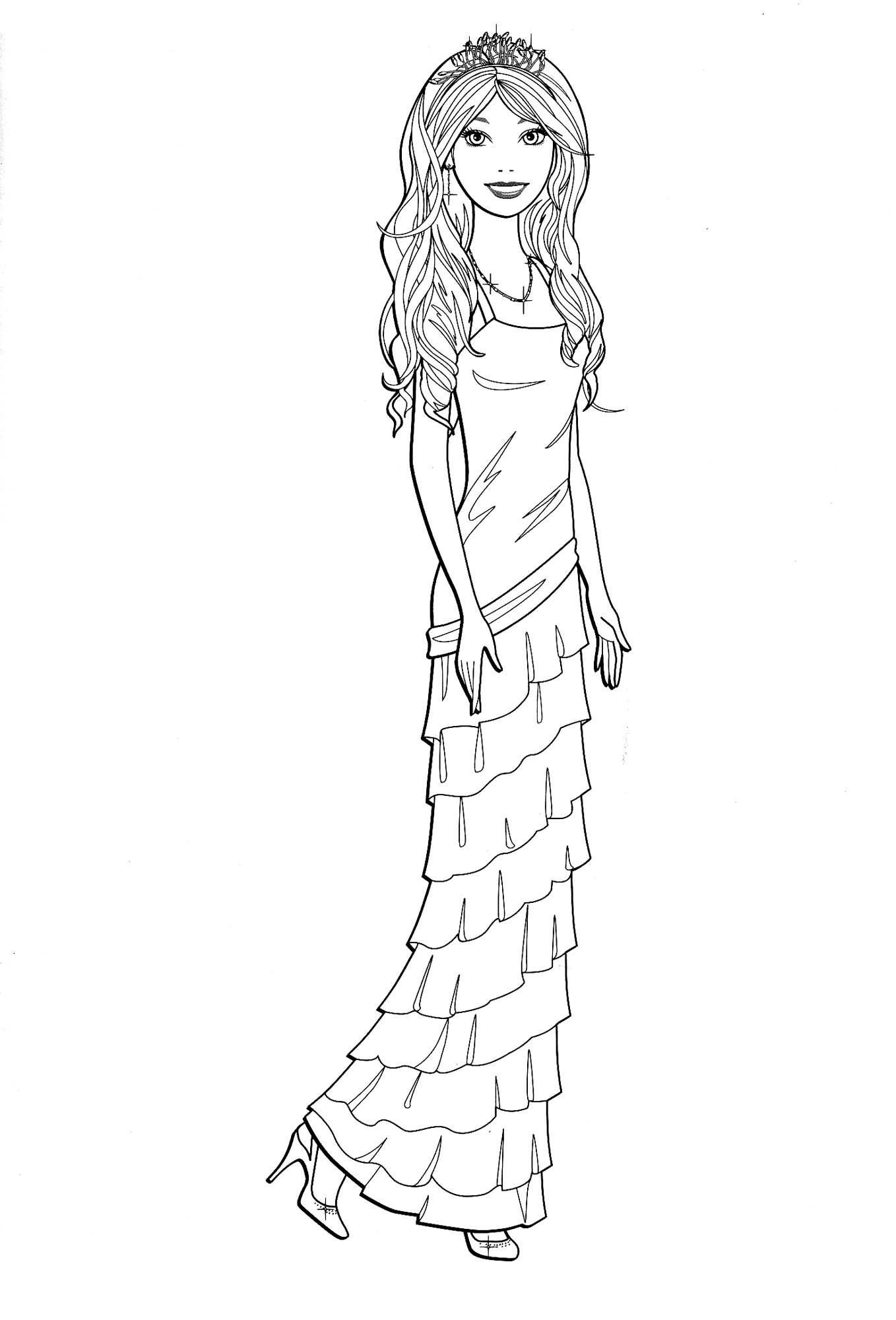 Coloring page - Barbie in an elegant dress