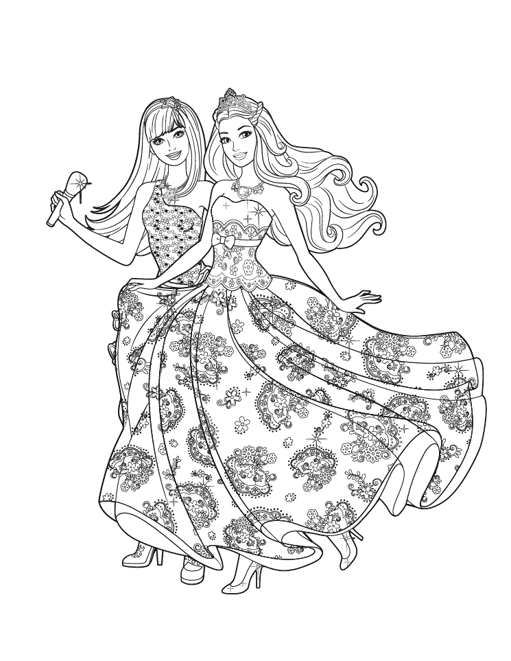 Coloring page - Barbie with a microphone