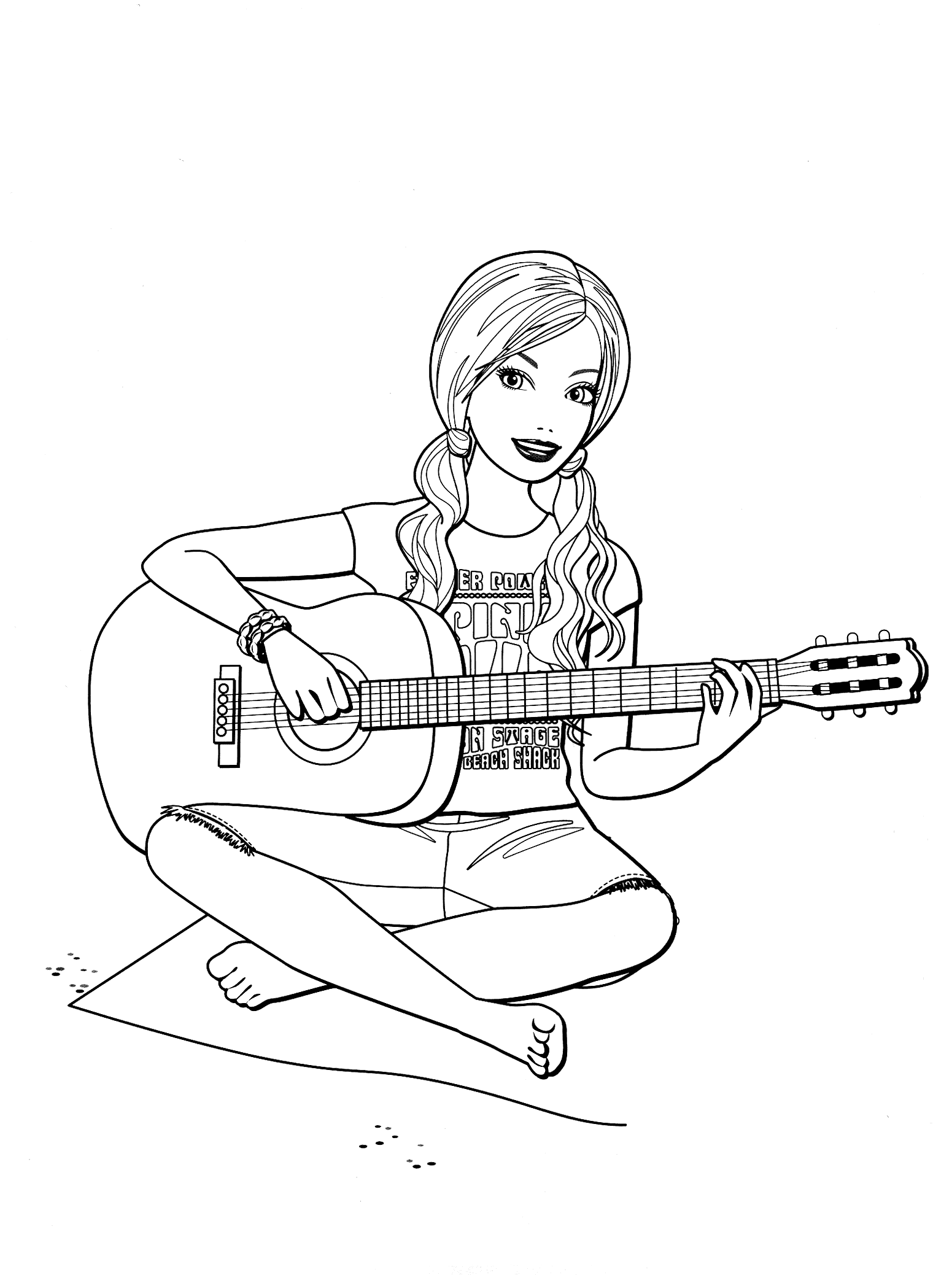 Coloring page - Barbie with guitar