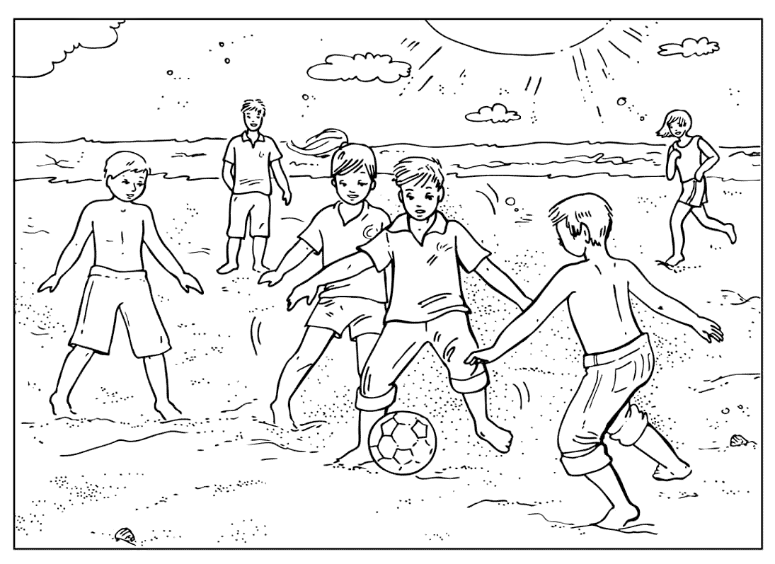 Coloring page - Football on the beach