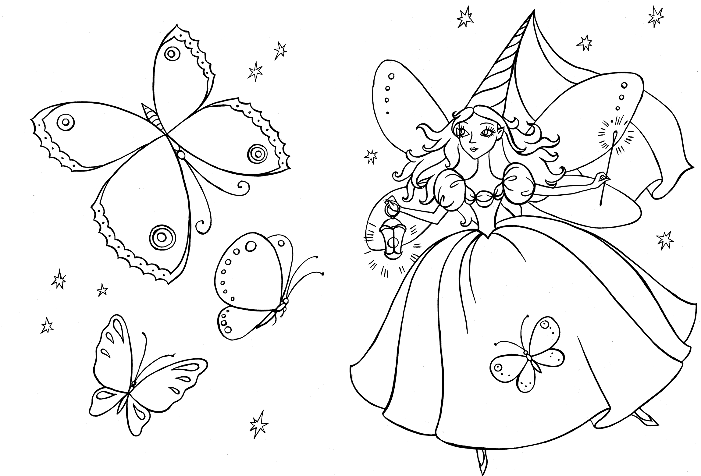 coloring page fairy in a beautiful garden