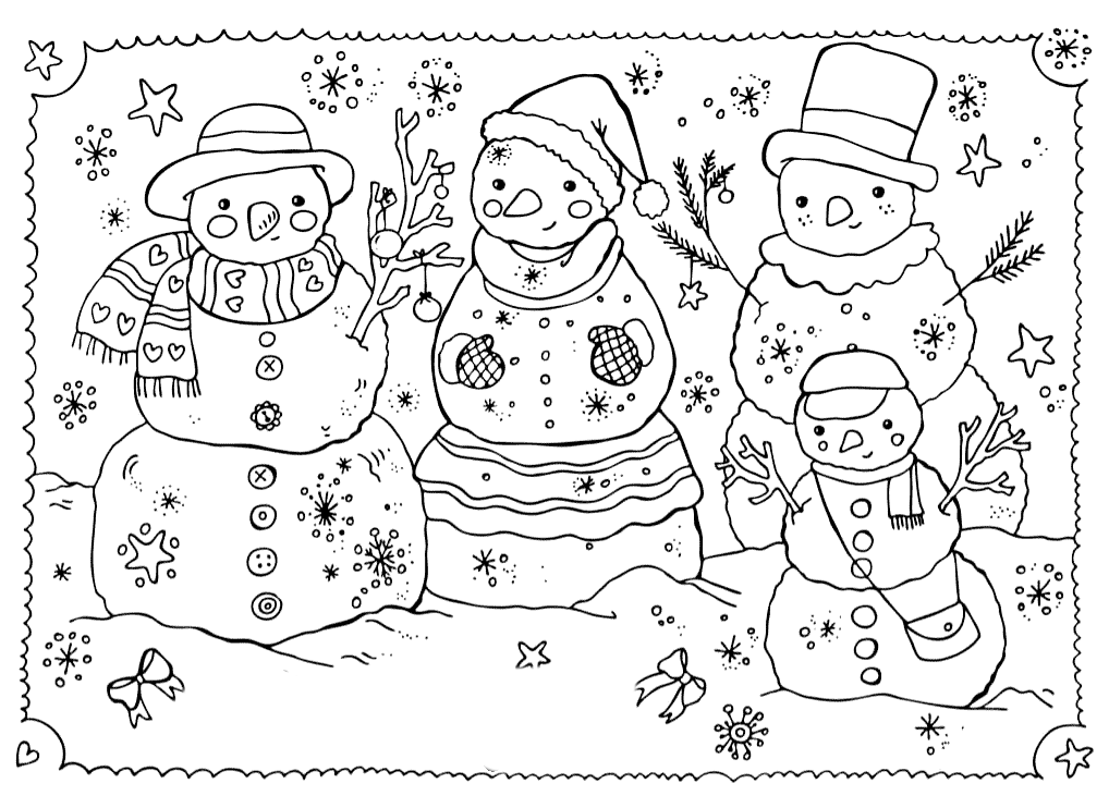 Coloring page - Family of snowmen