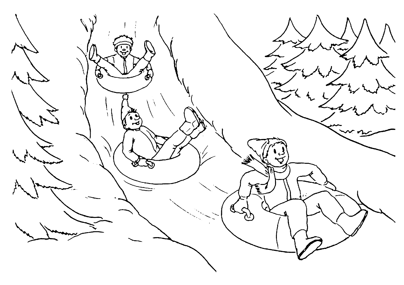 Coloring page - Sliding from a snowy hill