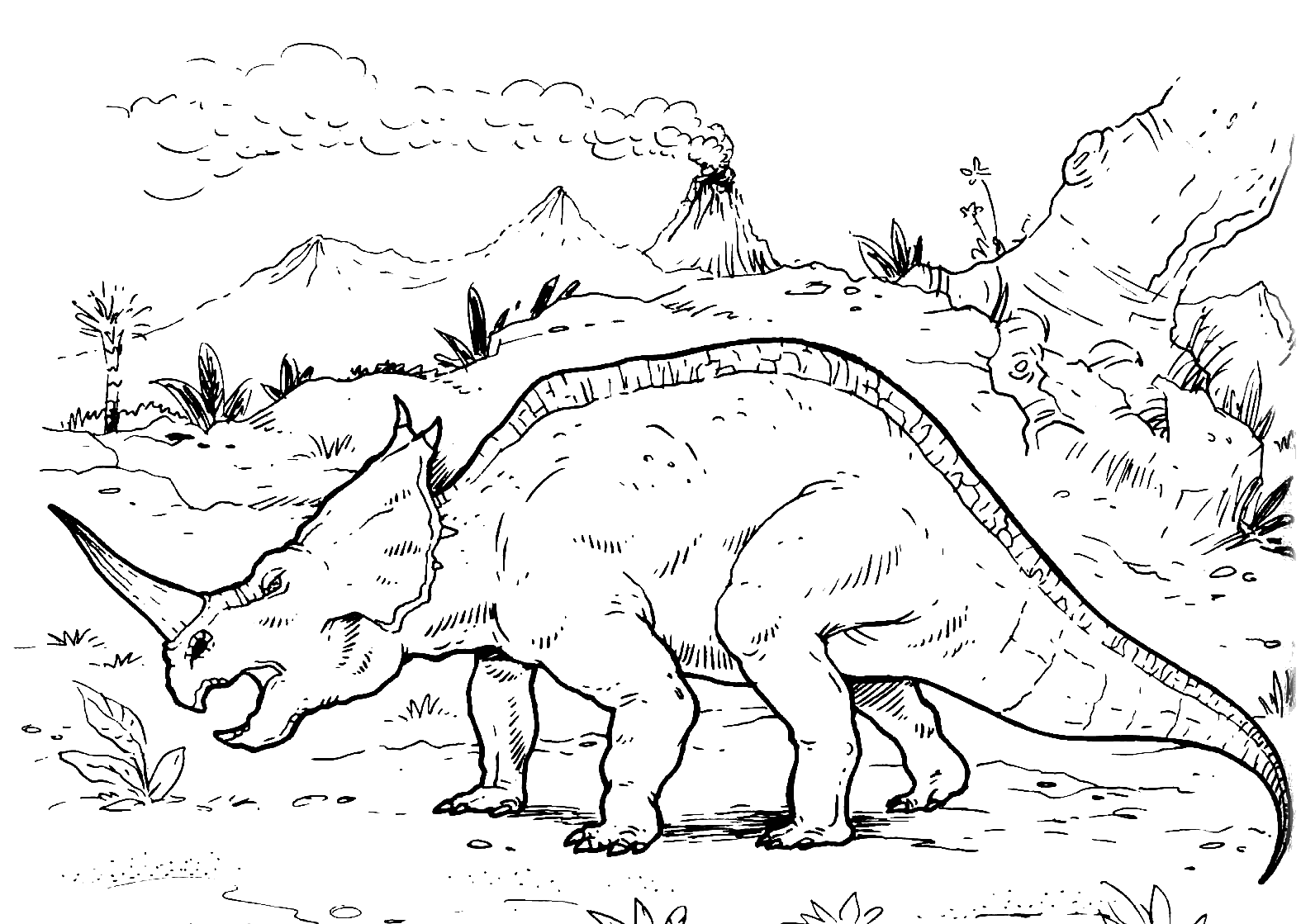 Coloring page - Centrosaurus is traveling the world