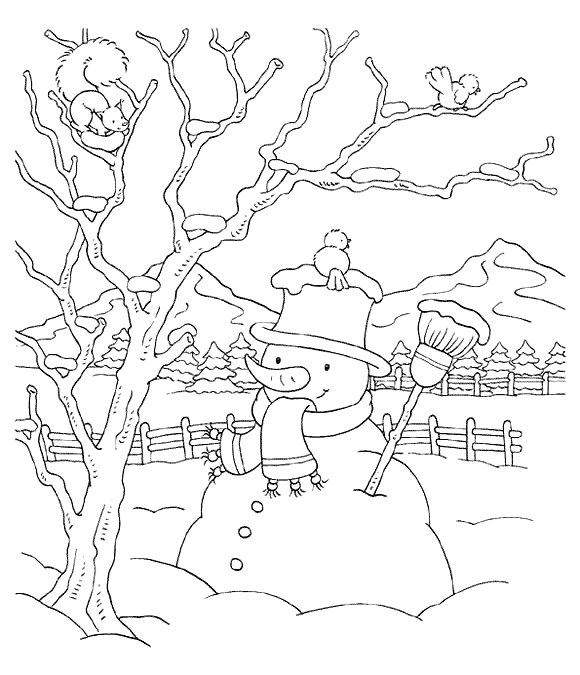 Download Coloring page - Snowman wearing a scarf and hat