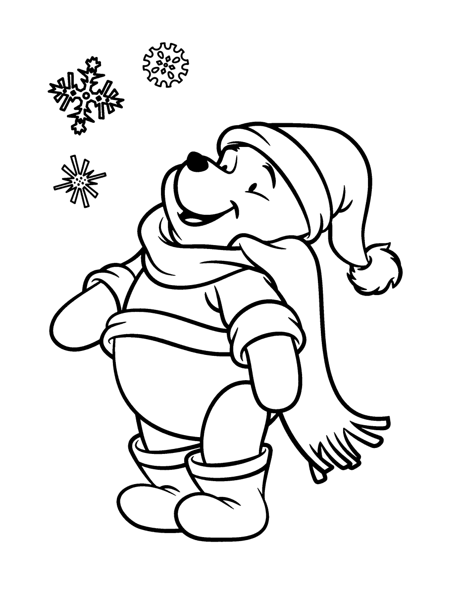 Coloring Page Winnie The Pooh And Snowflakes