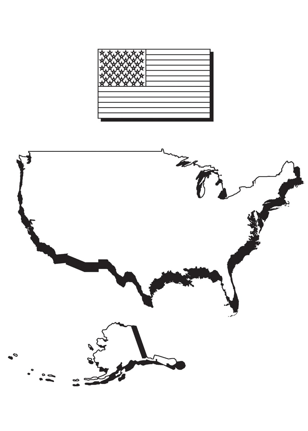 Coloring page - Map of America and flag