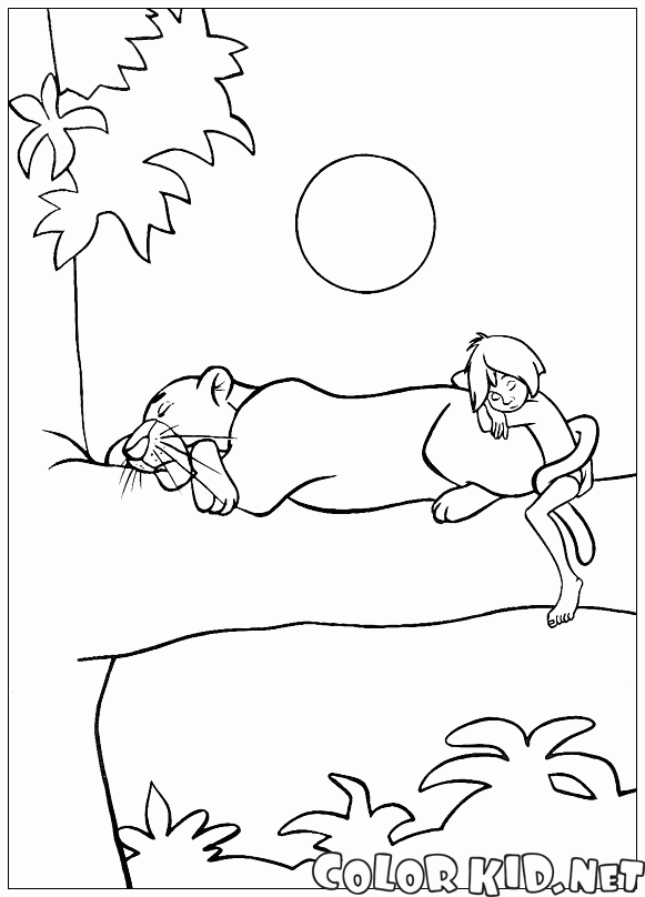 Coloring page - Mowgli with fire