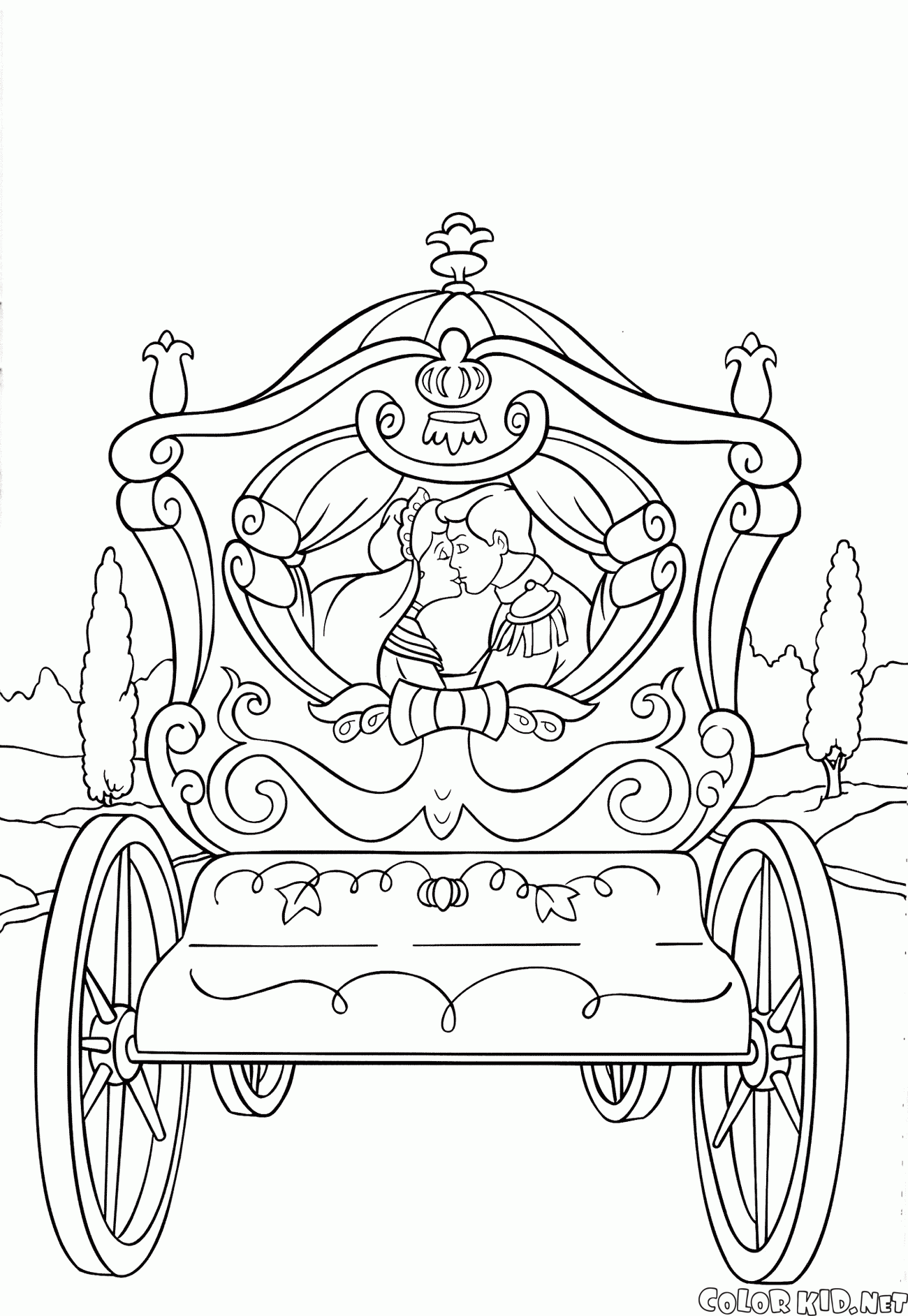 Cinderella and the Prince in a carriage