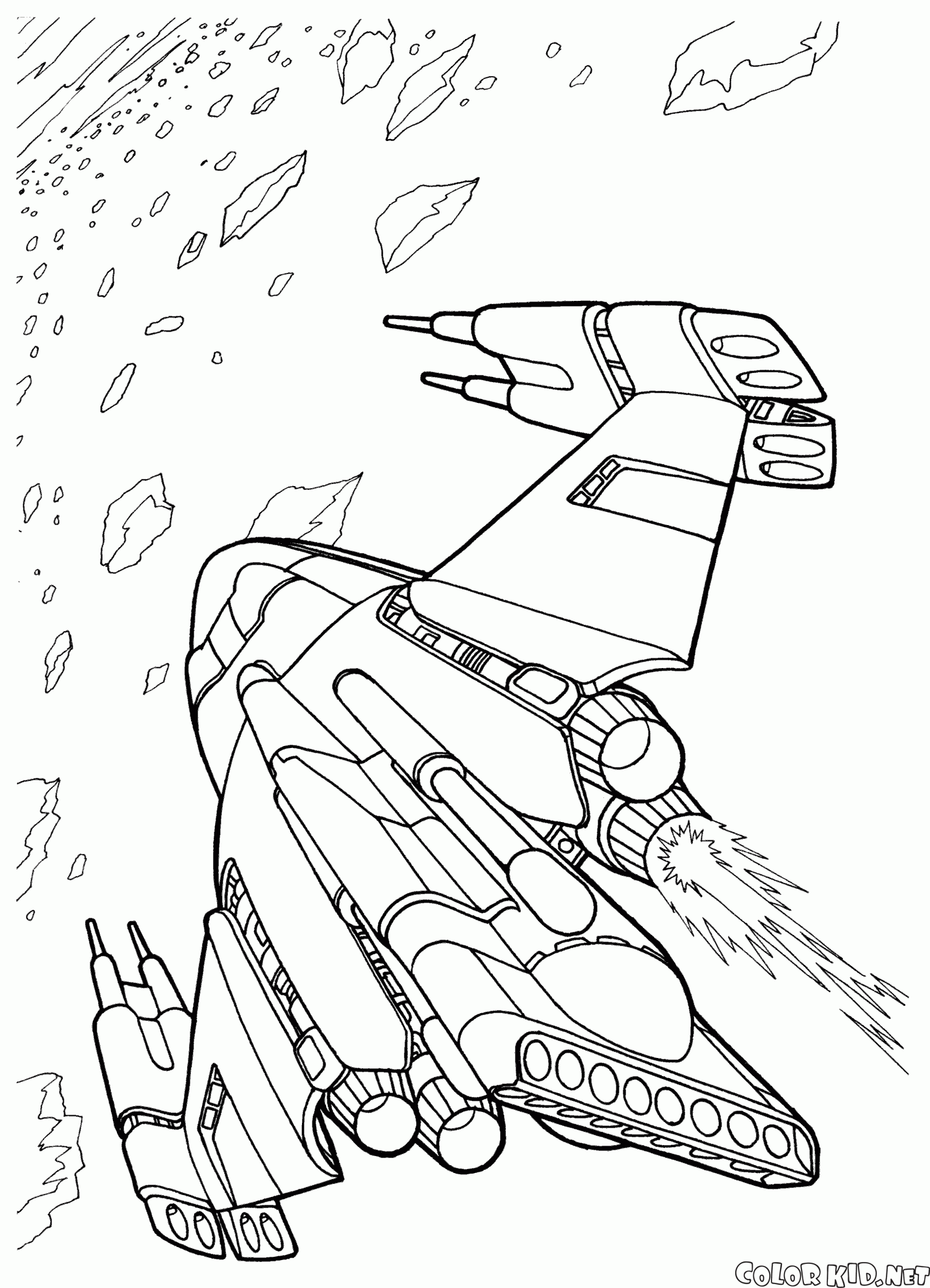 coloring page  battle ship in space