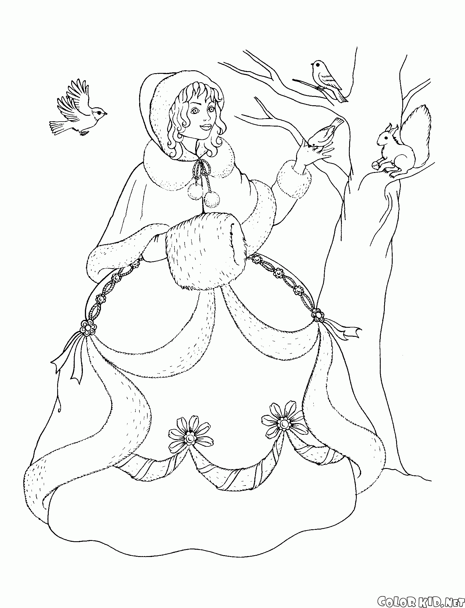 Coloring page   Princess in winter