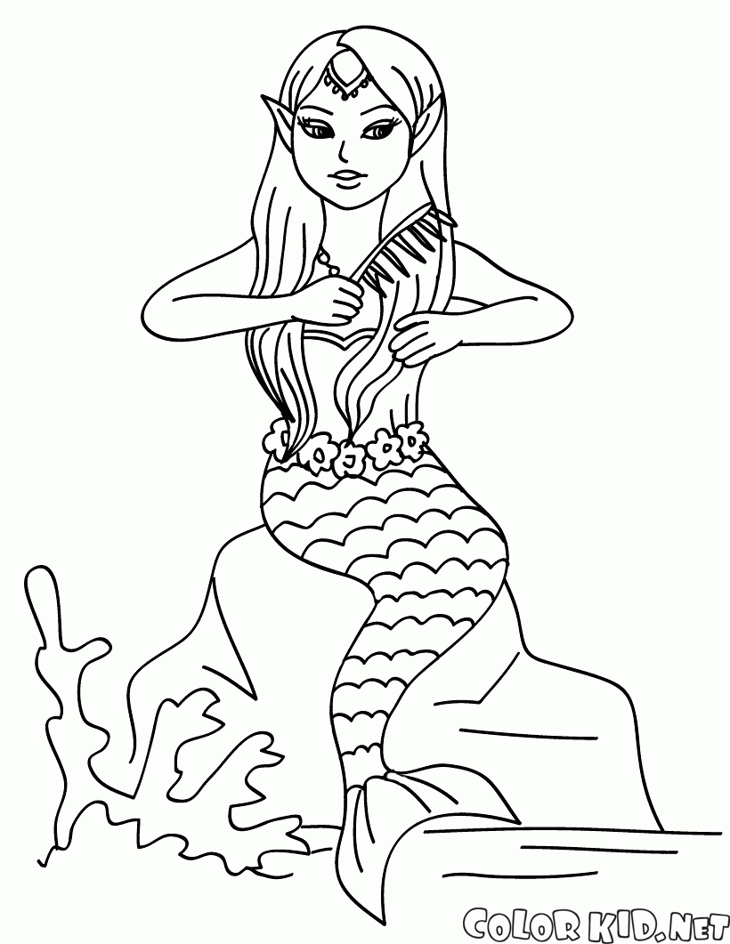 Mermaid combing her hair