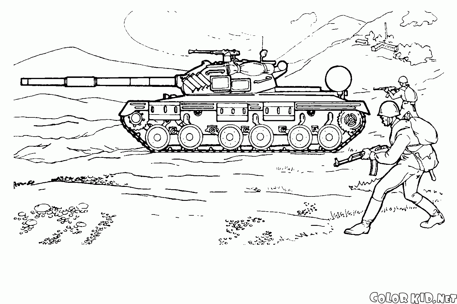 coloring page  soviet tank on maneuvers