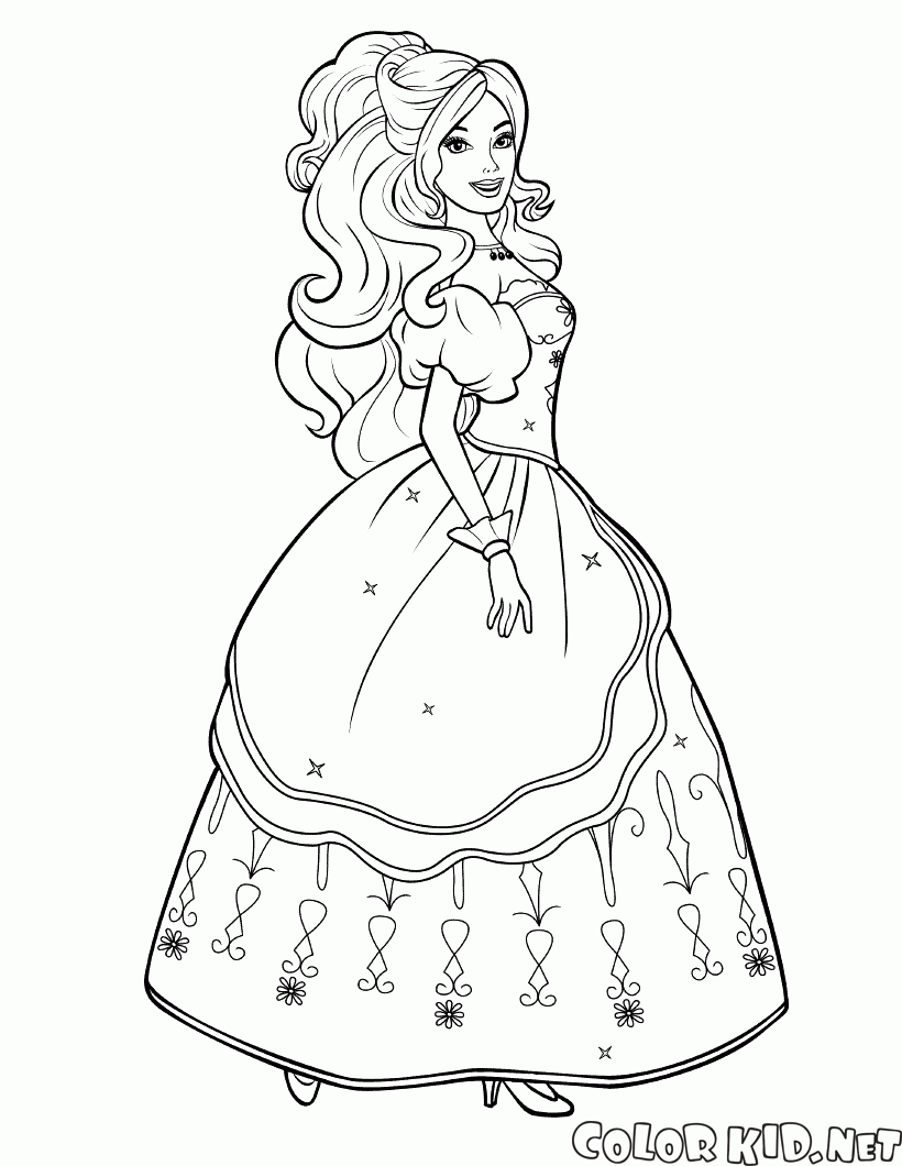 Coloring page - Barbie in a beautiful dress