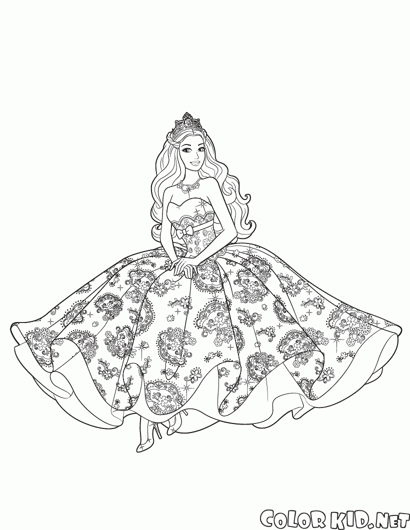 Coloring page - Barbie in a beautiful dress