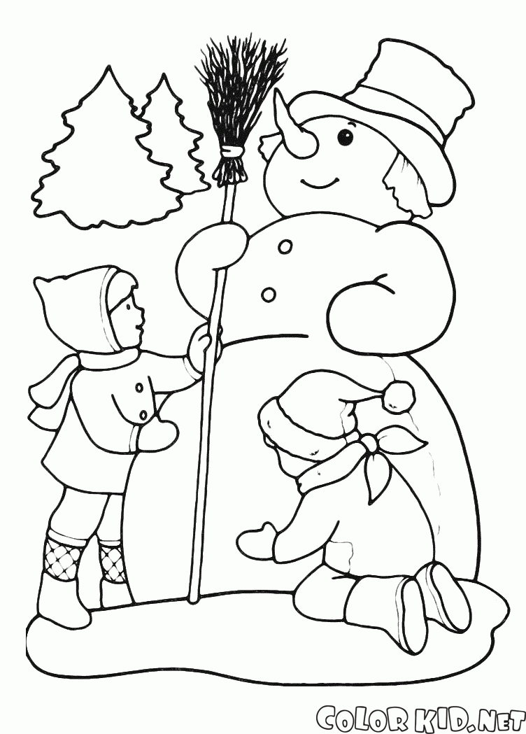 Children shape the snowman