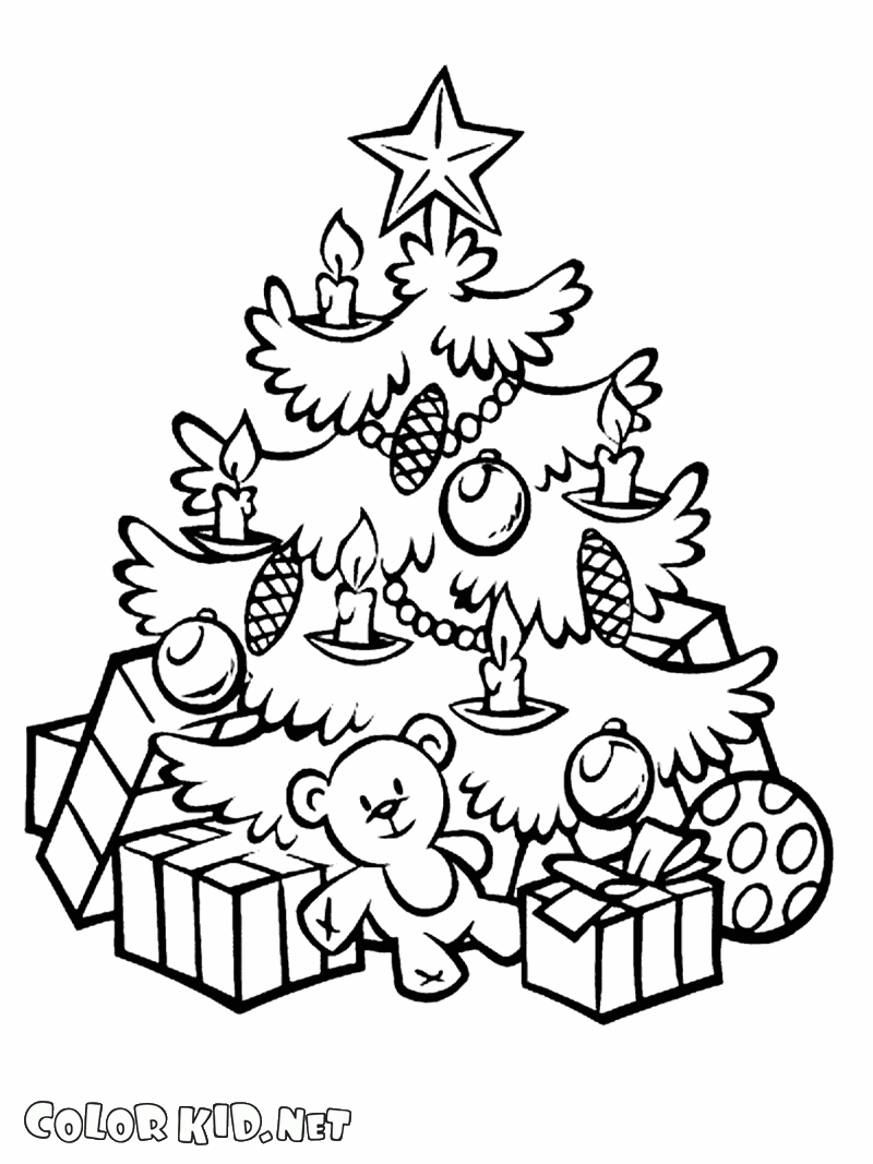 Coloring page - Fancy decorated Christmas tree