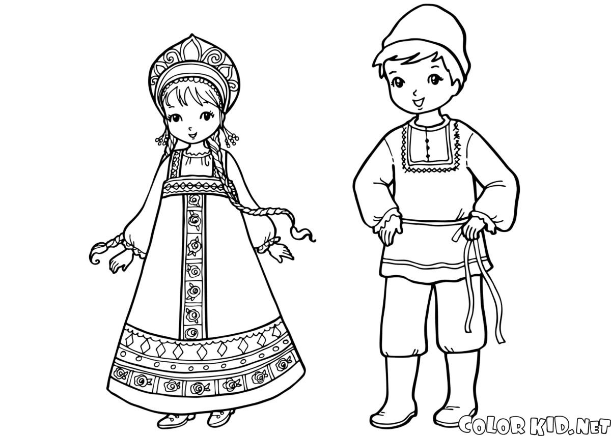 Coloring page   Children in traditional clothing